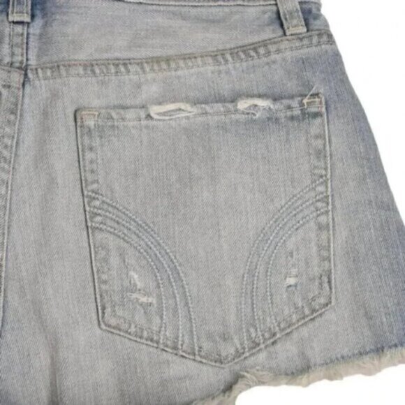 Hollister High Rise Jean Shorts Light Wash Distressed Blue Size 27 - Picture 5 of 10